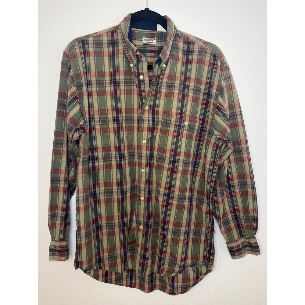 Bugle Boy Original Vintage Mens Plaid Button Up Shirt Long Sleeve Casual Size S